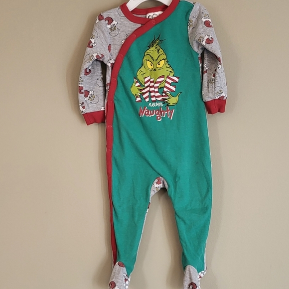 "NICE never Naughty" snap up Grinch sleeper/footie - Picture 1 of 6